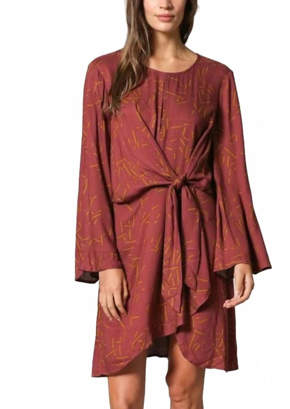 NEW BY TOGETHER autumn brick front tie mini dress in burgundy